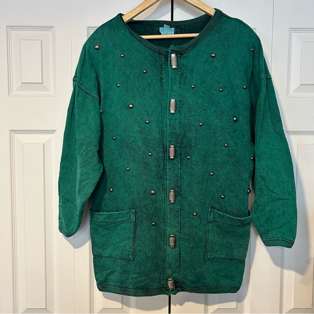 Vintage Tie Dye Emeral Green Sweater Cardigan